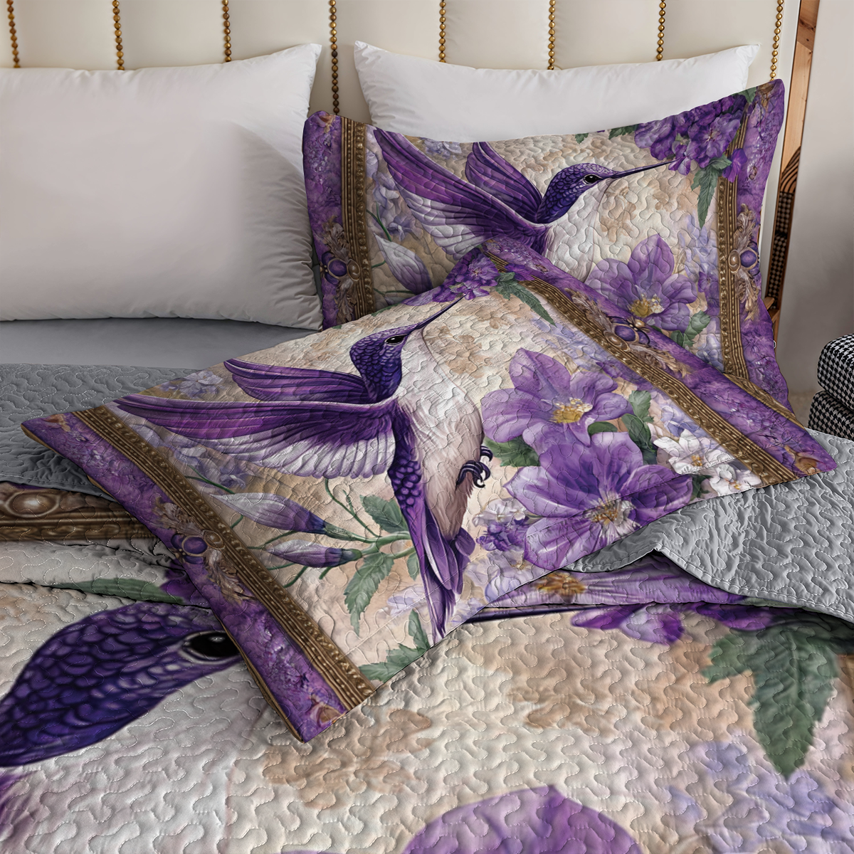 Shineful All Season Quilt 3-Piece Set - Whimsical Violet Hummingbird