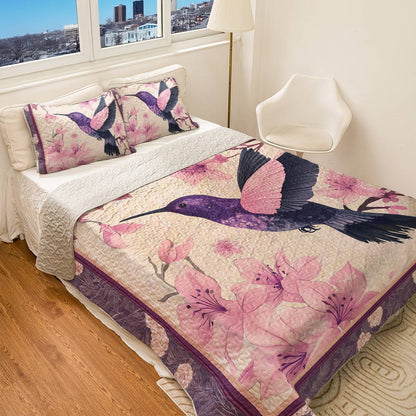 Shineful All Season Quilt 3-Piece Set - Hummingbird Blooming Beauty