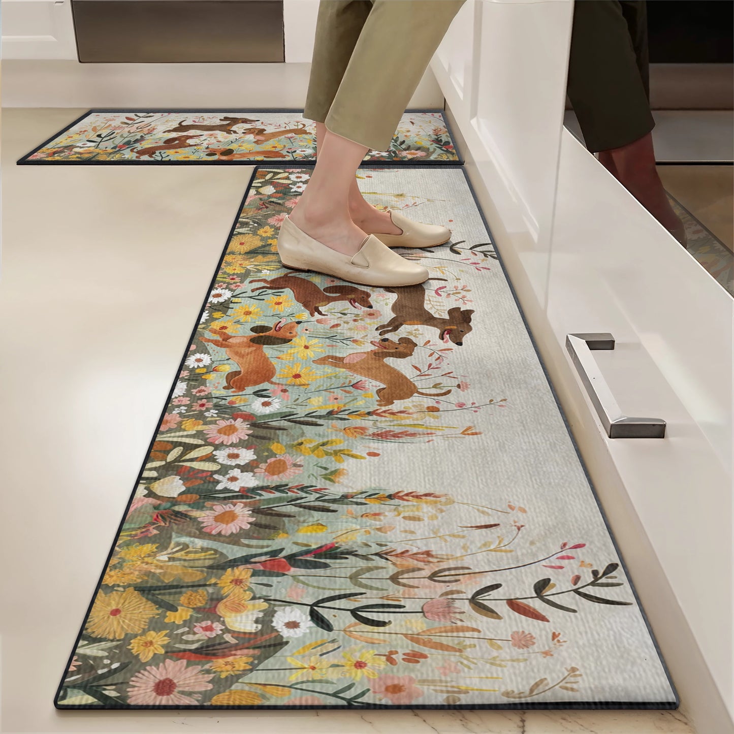 Shineful Ultra-Thin Non Skid Floor Mat, Kitchen Rugs Dachshund Floral