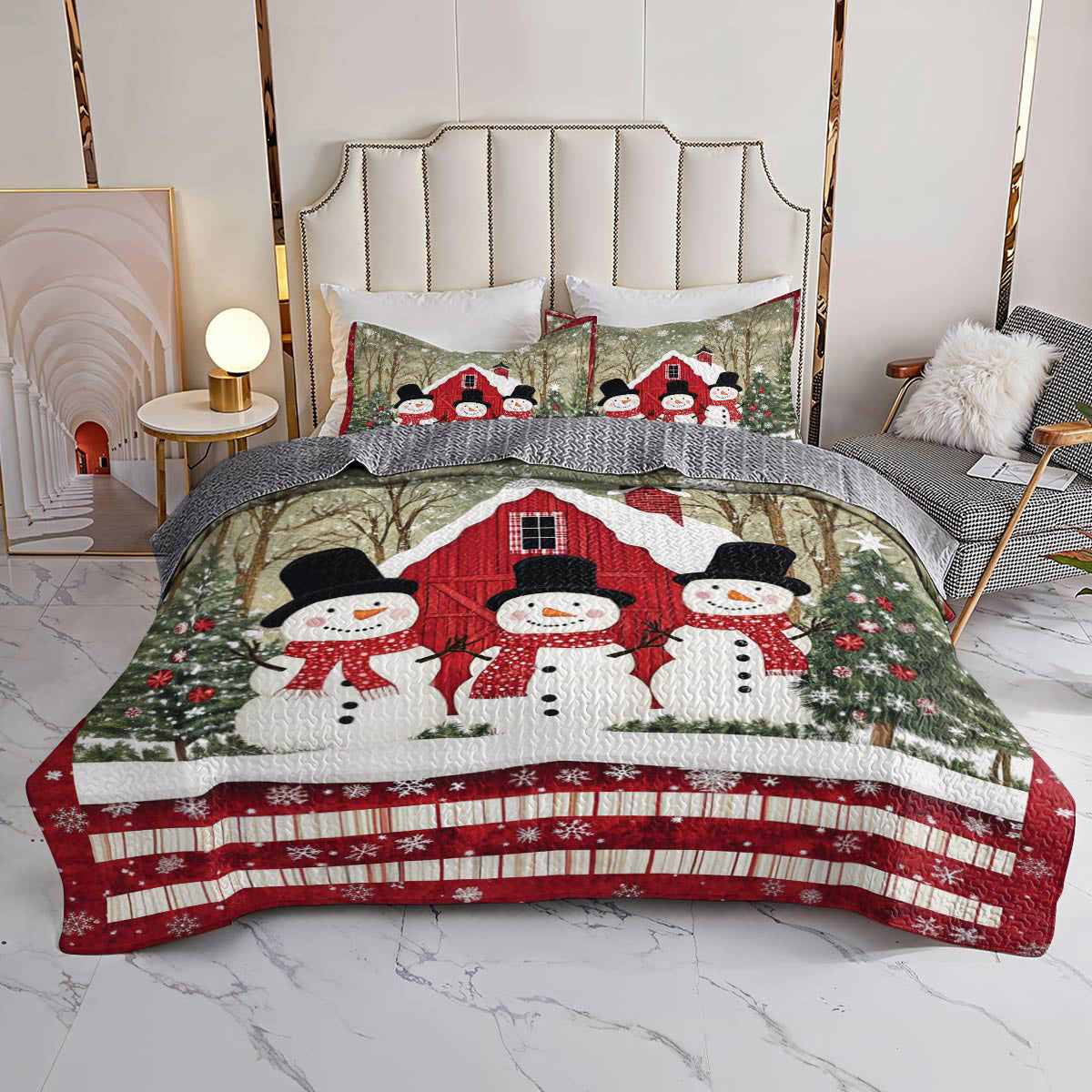 Shineful All Season Quilt 3-Piece Set Snowman Christmas