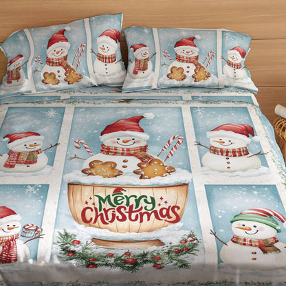 Shineful 4-Piece Bed Sheet Set Merry Snowman