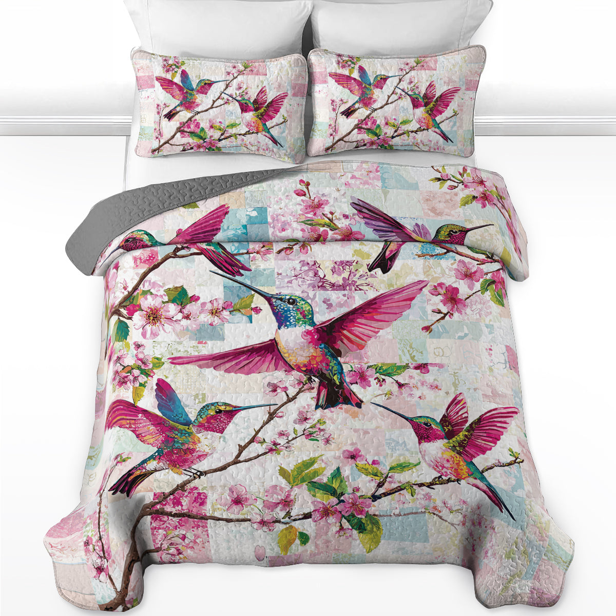 Shineful All Season Quilt 3-teiliges Set Blossom Hummingbird