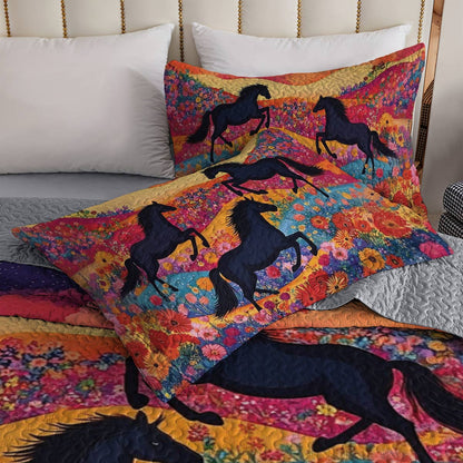 Shineful All Season Quilt 3-Piece Set Colorful Horses