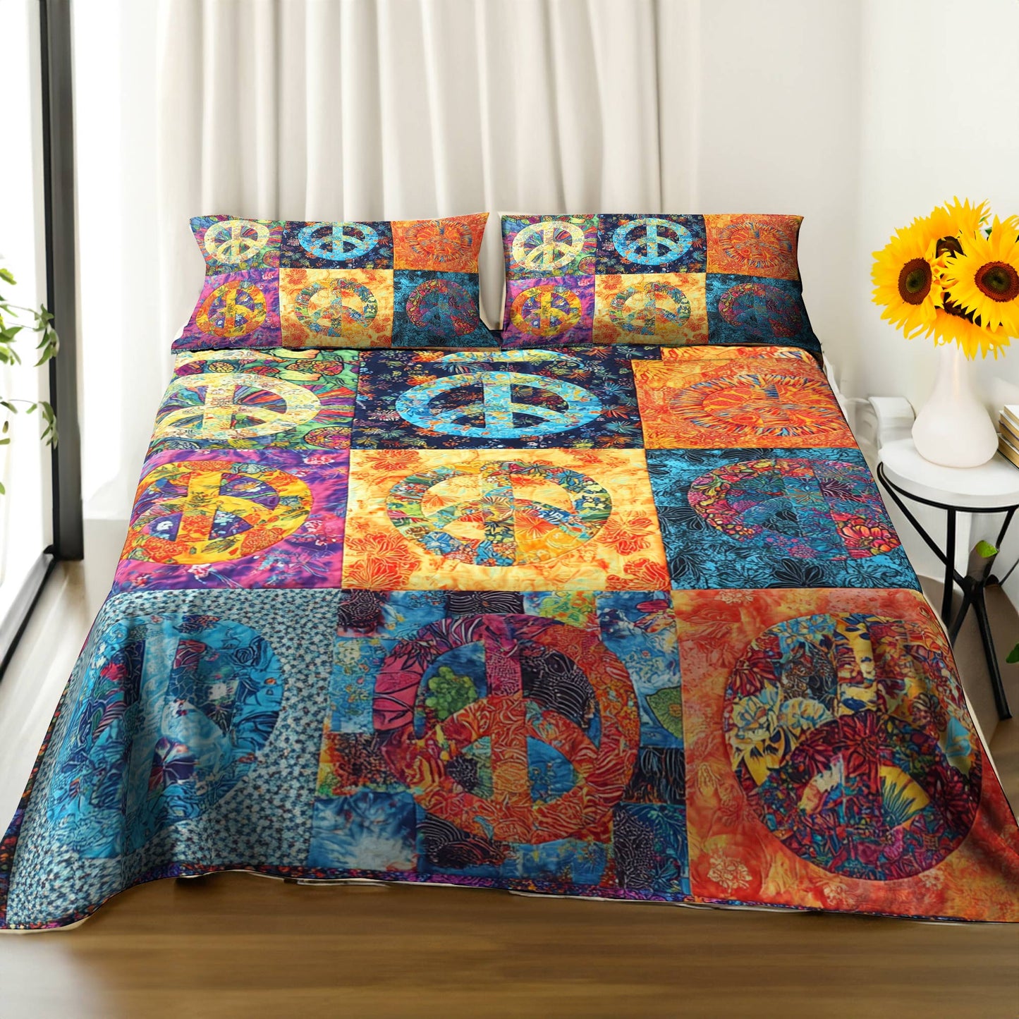 Shineful 4-Piece Bed Sheet Set Multicolored Peace Sign