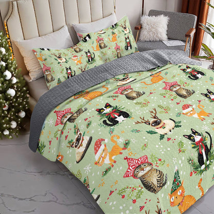 Shineful All Season Quilt 3-Piece Set Christmas Cats