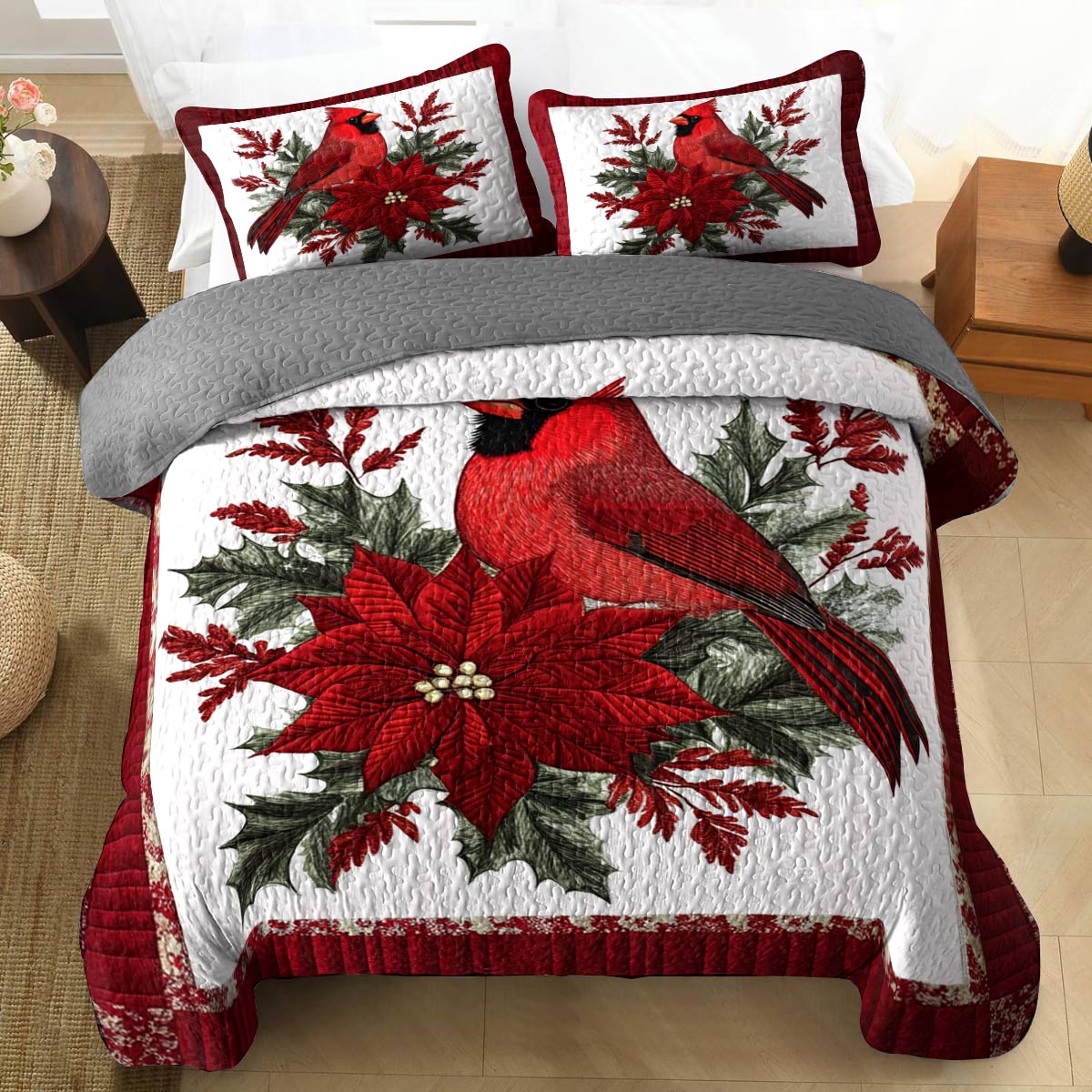 Shineful All Season Quilt 3-Piece Set Gentle Cardinal