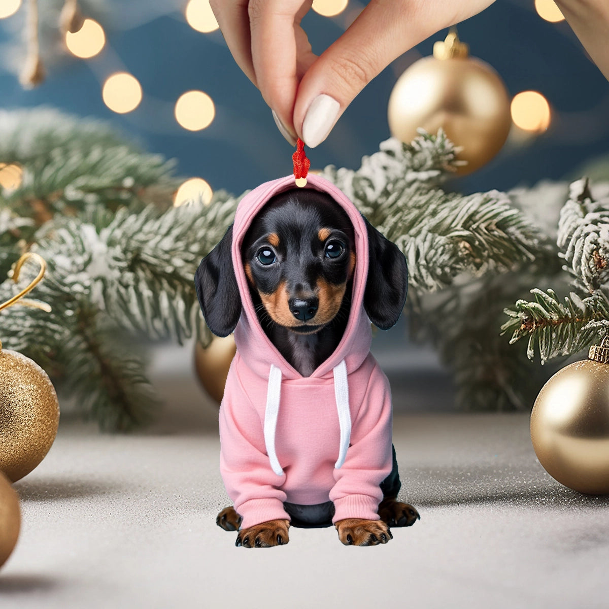 Shineful 2D Acrylic Ornament Holiday Hoodie Dachshund