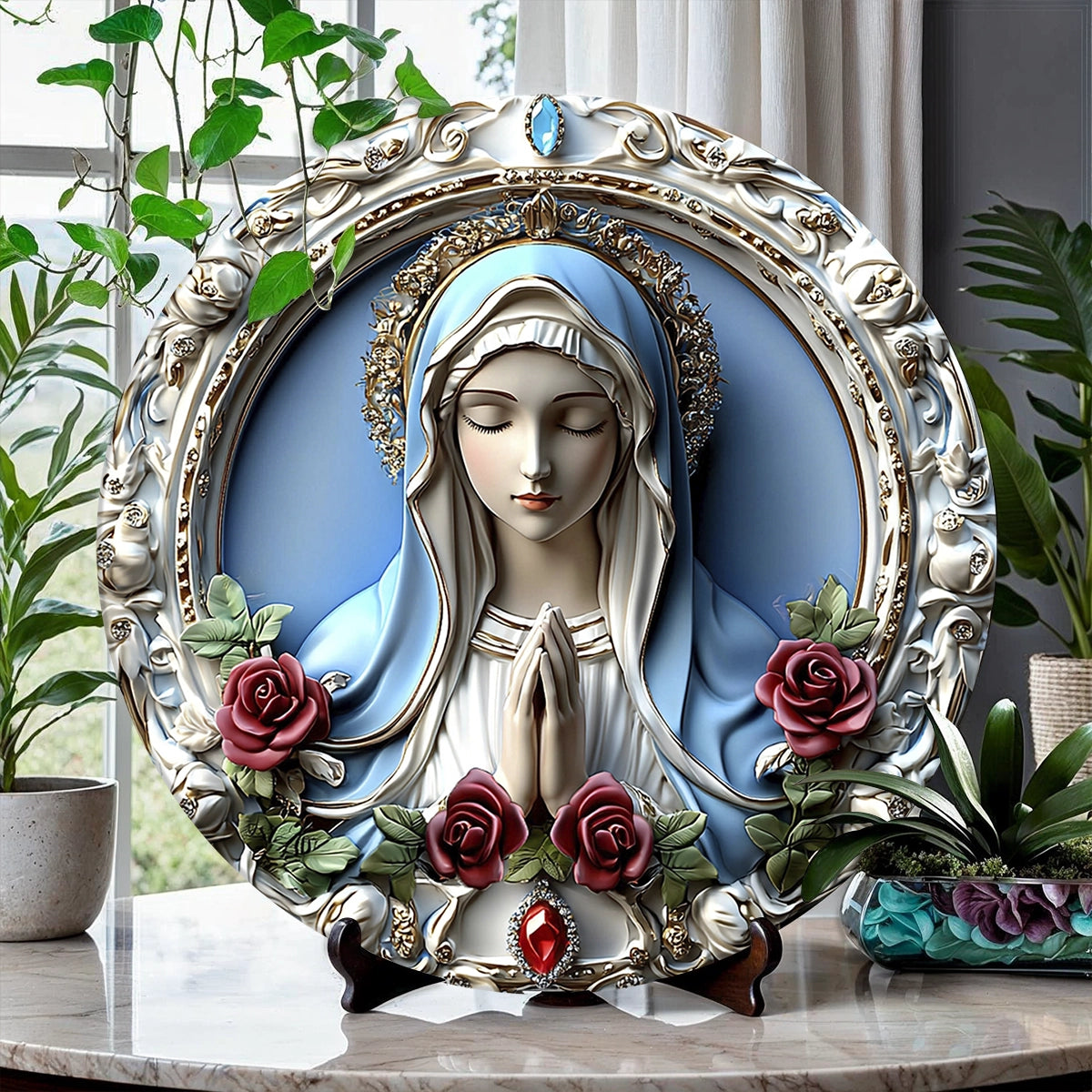 Shineful 2D Wooden Plaque, Hanging Decor, Door Sign - Sacred Heart Virgin Mary