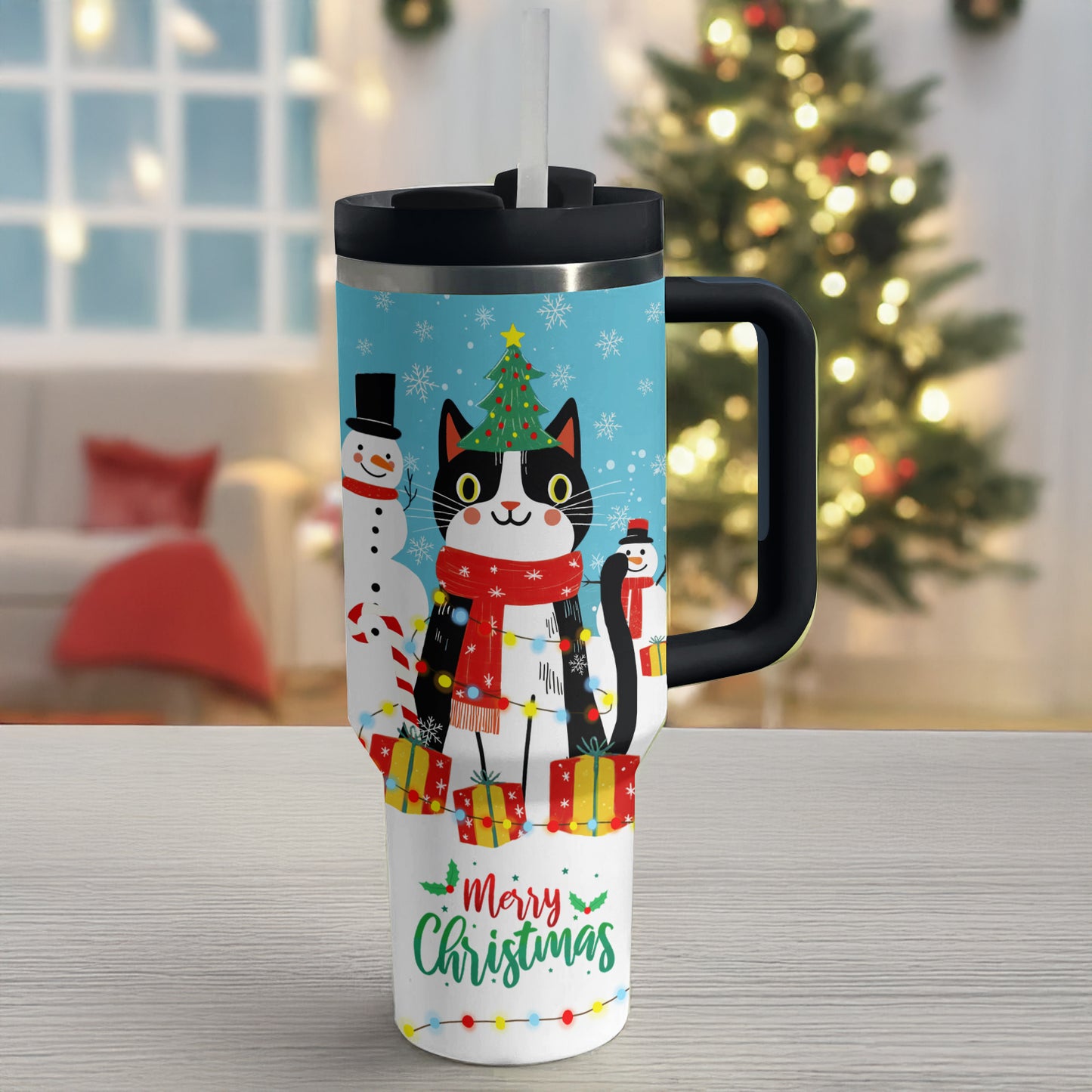 Shineful Tumbler Naughty Cat With Christmas Light