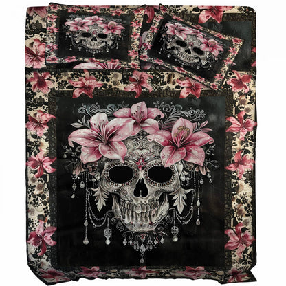 Shineful 4-Piece Bed Sheet Set Faith Love Skull With Lilies