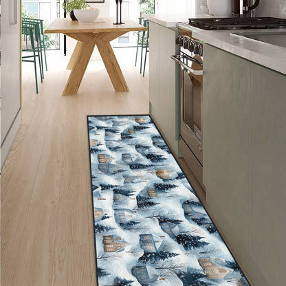 Shineful Ultra-Thin Non Skid Floor Mat, Kitchen Rugs Snow Village