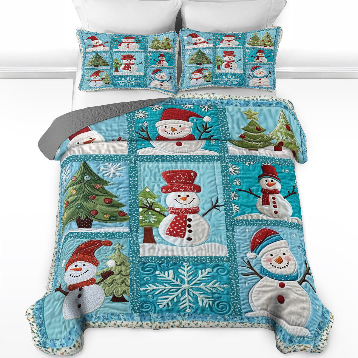 Shineful All Season Quilt 3-Piece Set Peaceful Snowmen