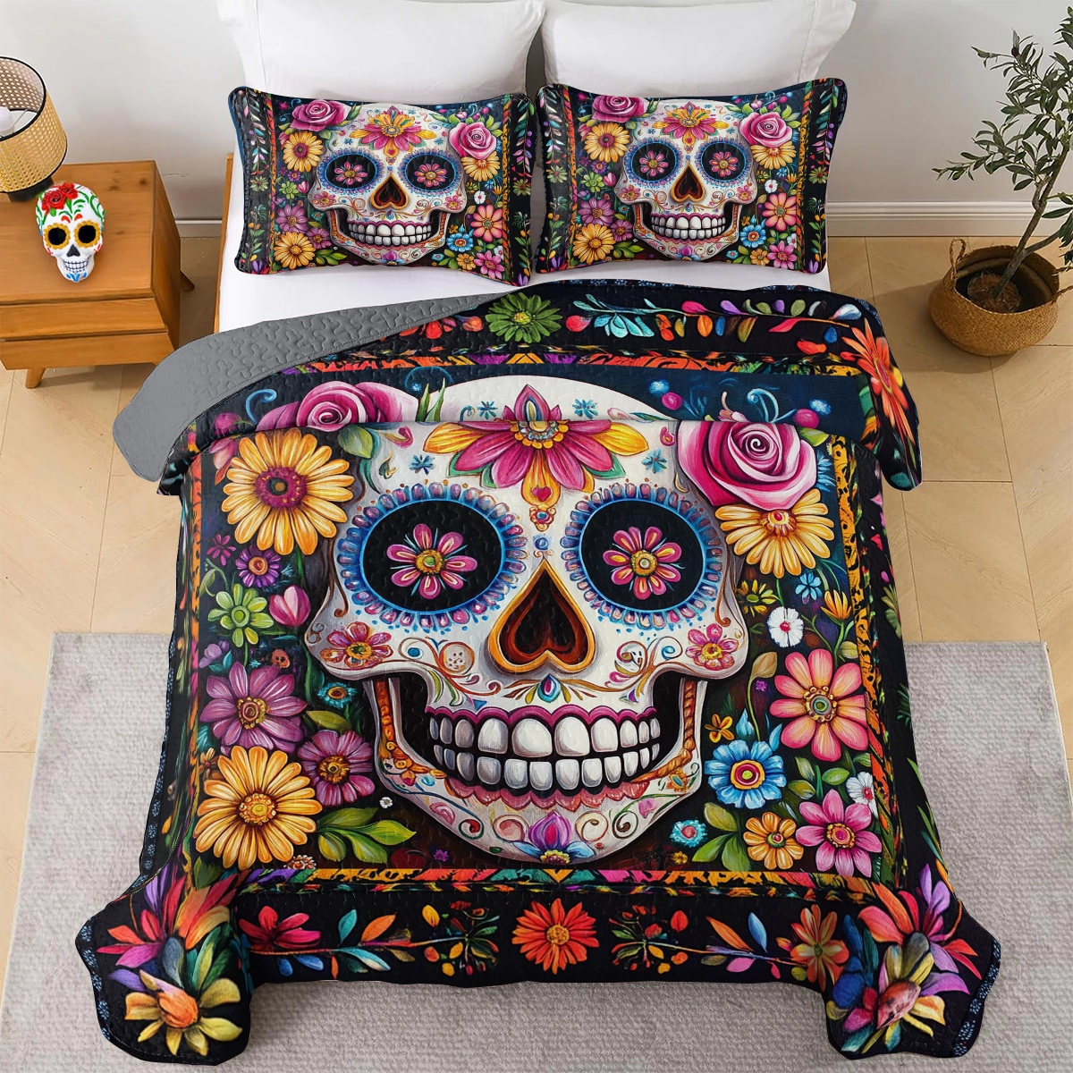 Shineful All Season Quilt 3-teiliges Set Calavera Floral Dreams