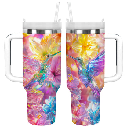 Shineful Glossy Tumbler Crystal Floral Hummingbird