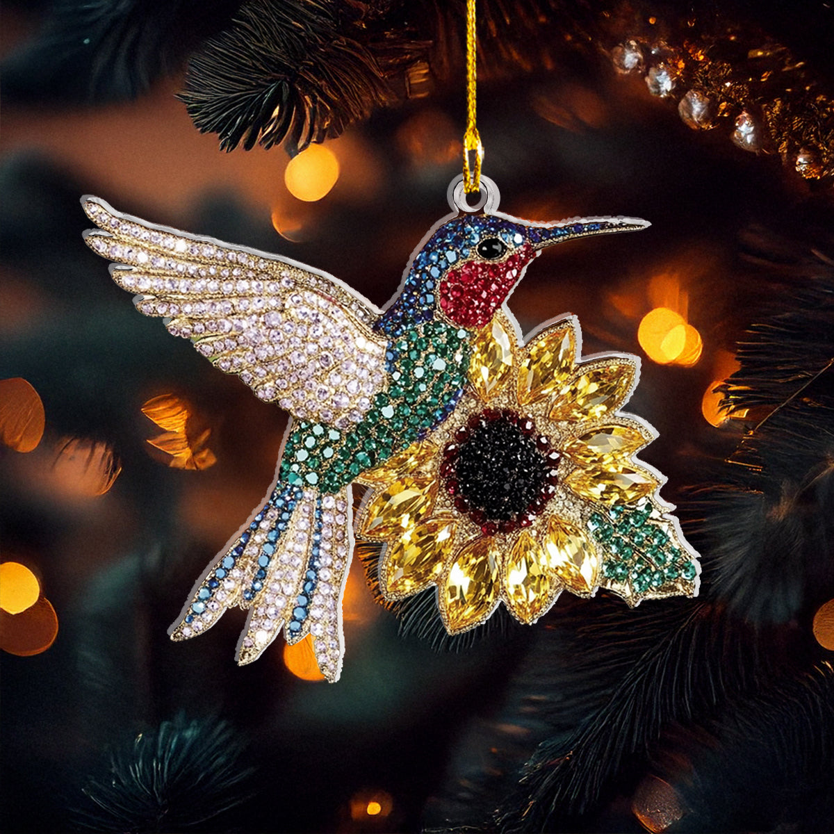 Shineful 2D Acrylic Ornament Charming Hummingbird And Sunflower