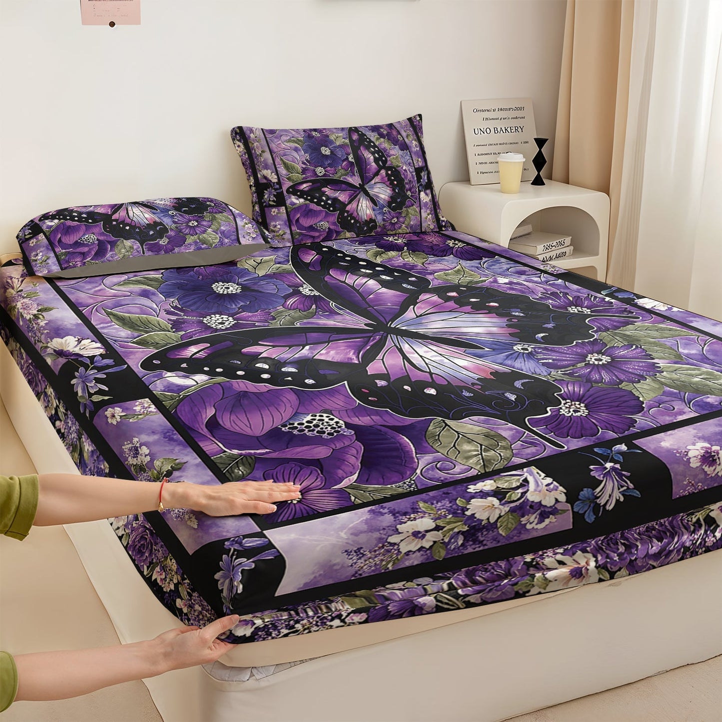 Shineful Fitted Sheet - Gorgeous Purple Butterfly Flowers