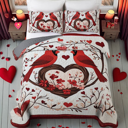 Shineful All Season Quilt 3-Piece Set - A Heartfelt Cardinal Embrace