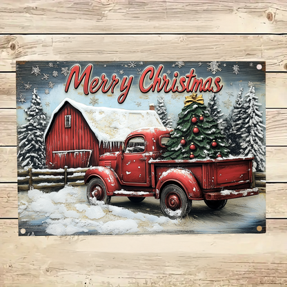 Shineful 2D Metal Sign Rustic Red Truck