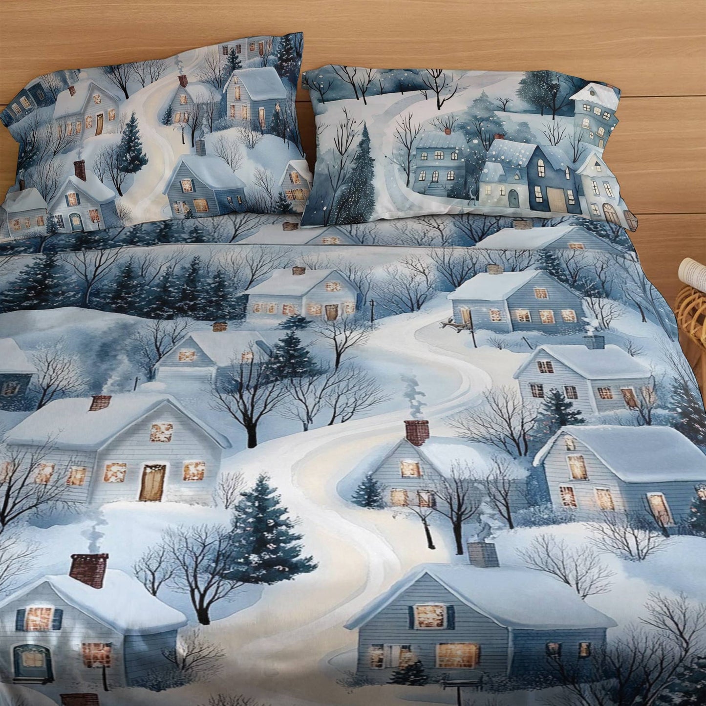 Shineful 4-Piece Bed Sheet Set Winter Village