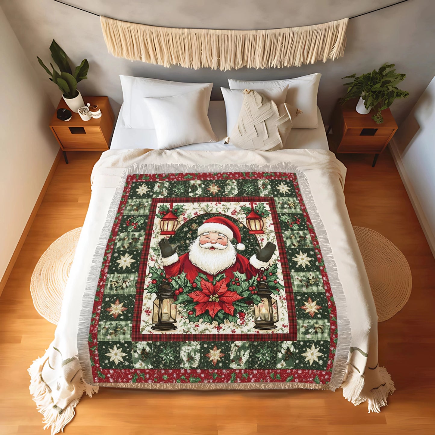 Shineful Woven Tapestry Throw Blanket Santa’s Holiday Cheer