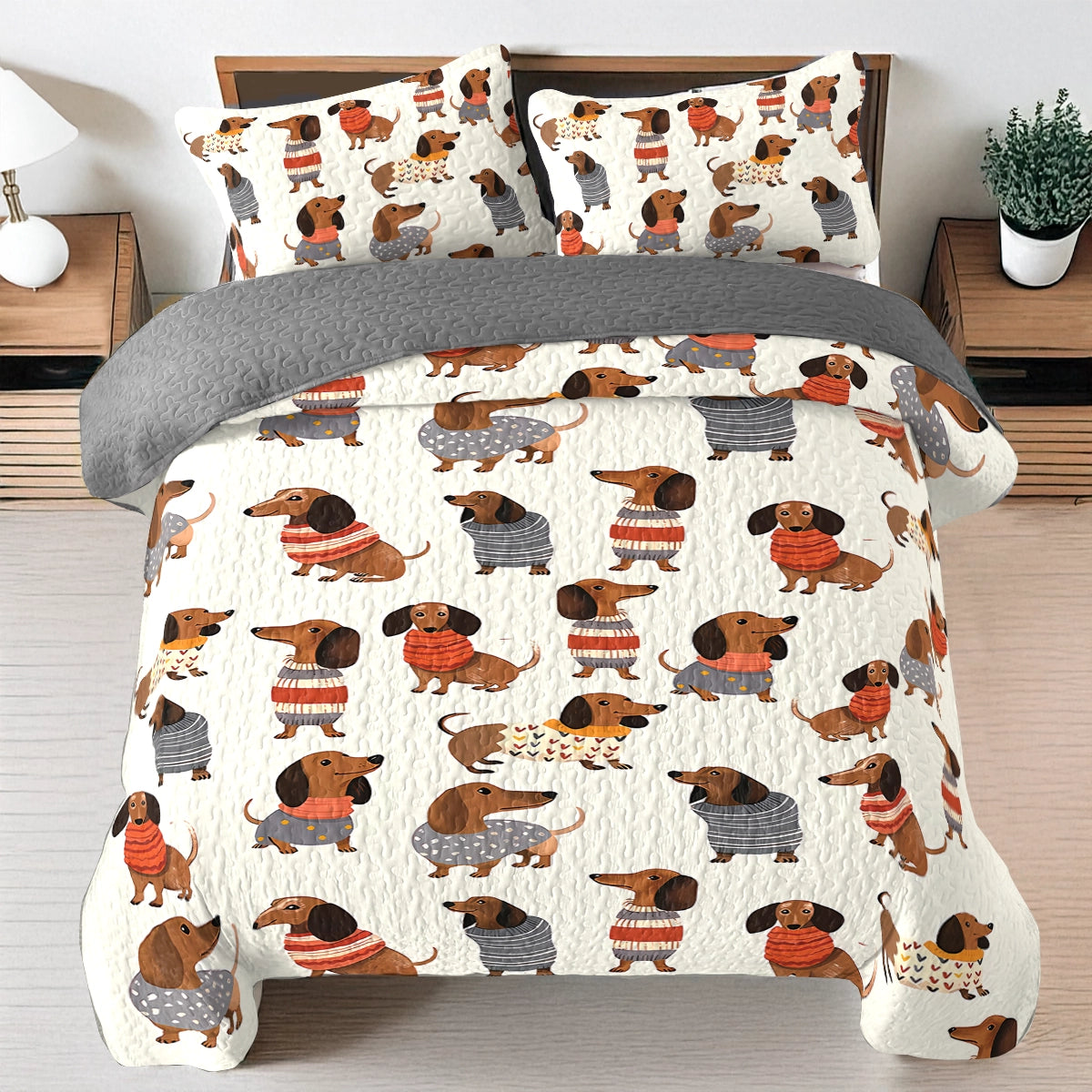 Shineful All Season Quilt 3-Piece Set - Dachshund Cute