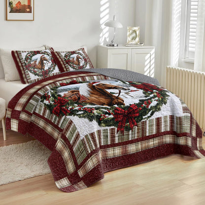 Shineful All Season Quilt 3-Piece Set Winter's Equestrian Elegance