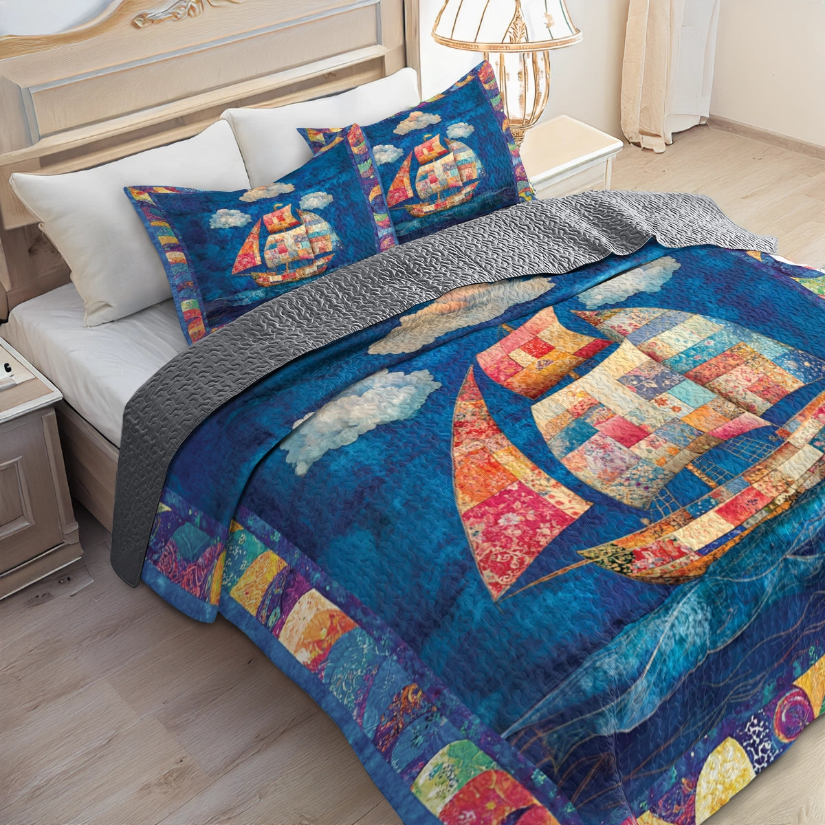 Shineful All Season Quilt 3-Piece Set - Patchwork Sailing Dream