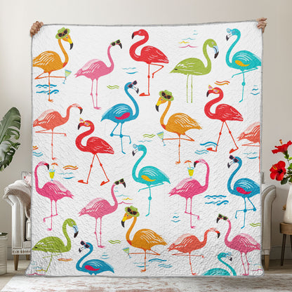 Couverture courtepointe en similicuir à imprimé plat brillant Motif flamant rose fantaisiste