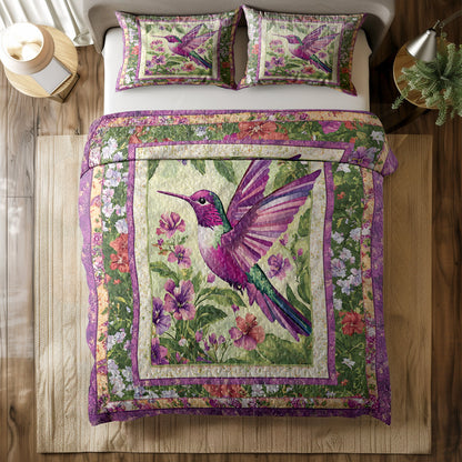 Shineful All Season Quilt 3-Piece Set Hummingbird Floral Flight