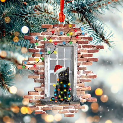 Shineful 2D Acrylic Ornament - Festive Feline In The Window