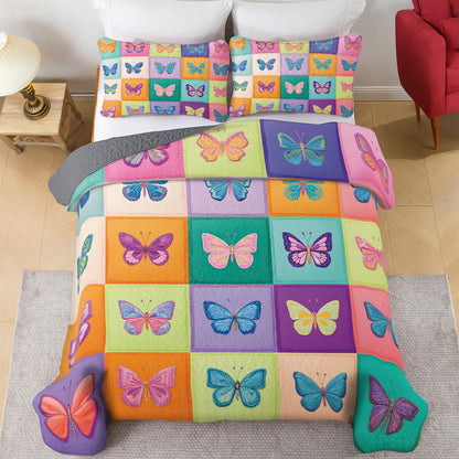 Shineful All Season Quilt 3-Piece Set Colorful Butterfly Art