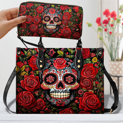 Shineful Leather Bag Roses & Sugar Skull Elegance