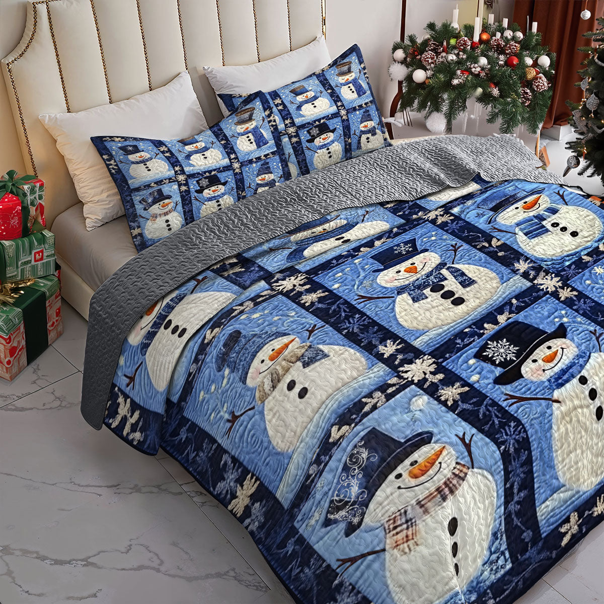 Shineful All Season Quilt 3-Piece Set Frosty Winter Snowman