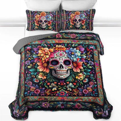 Shineful All Season Quilt 3-teiliges Set Sugar Skull Blossom