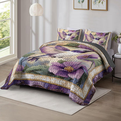 Shineful All Season Quilt 3-Piece Set Purple Hummingbird Dream