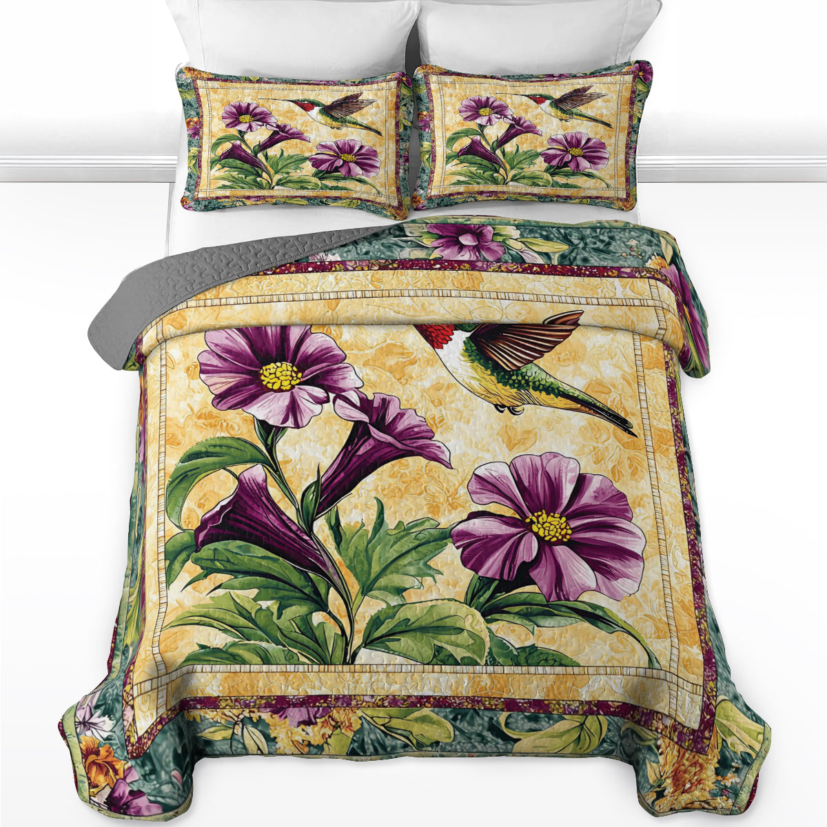 Shineful All Season Quilt 3-teiliges Set Kolibri und Trompetenblume