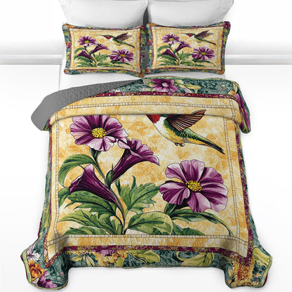 Shineful All Season Quilt 3-Piece Set Hummingbird And Trumpet Flower