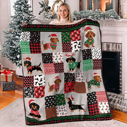 Shineful Fleece Blanket Festive Dachshund Christmas