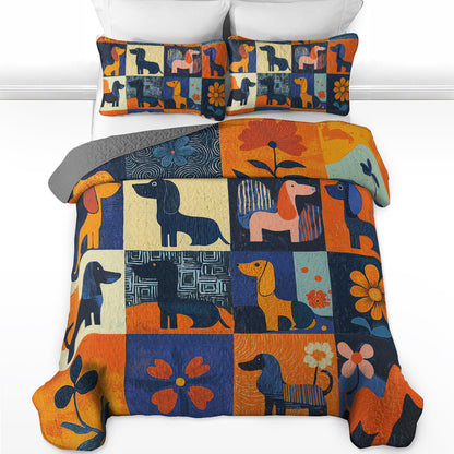 Shineful All Season Quilt 3-Piece Set Vibrant Floral Dachshund