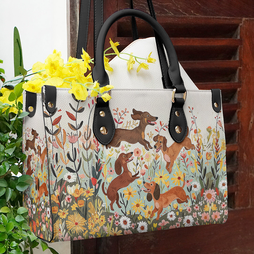 Shineful Leather Bag Personalized Dachshund Floral