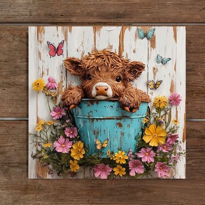 Shineful 2D Metal Sign Floral Cow