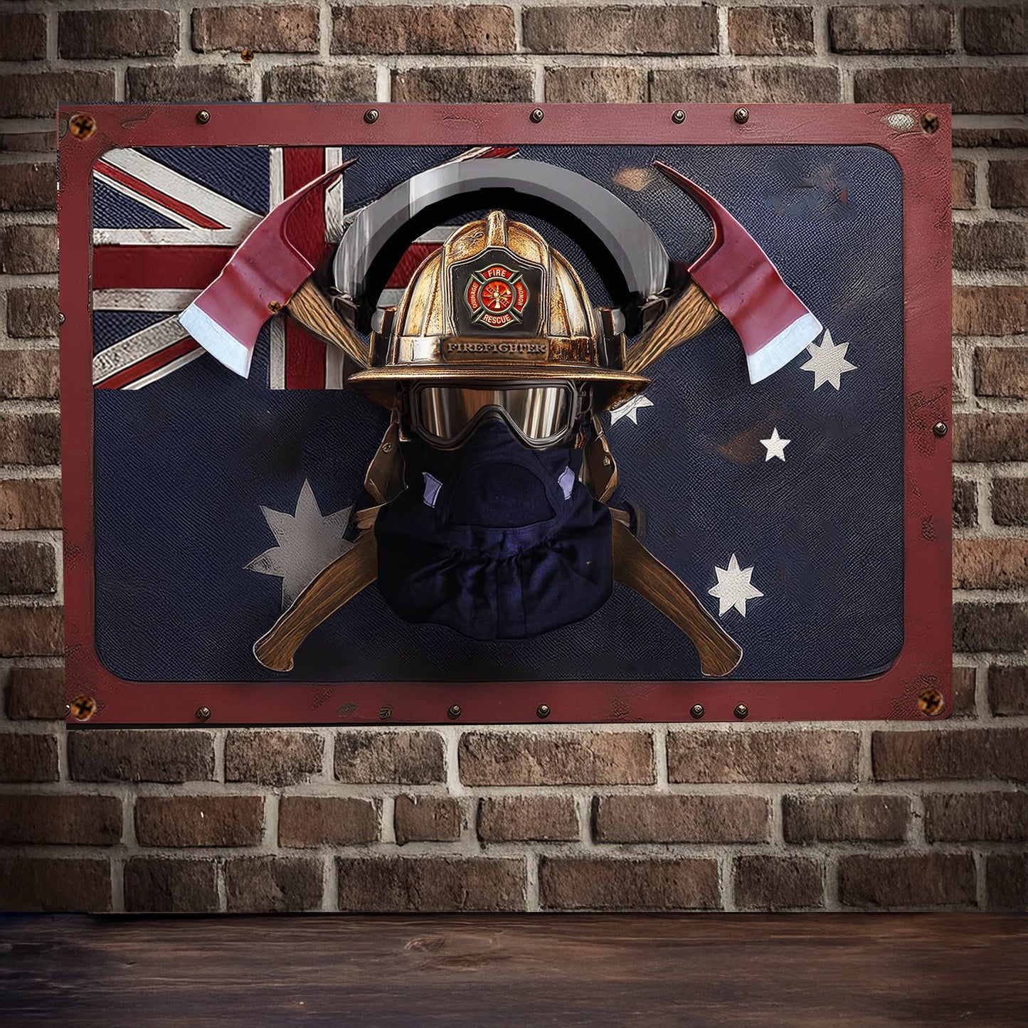 Glänzendes 2D-Metallschild „Australian Firefighter's Honor“