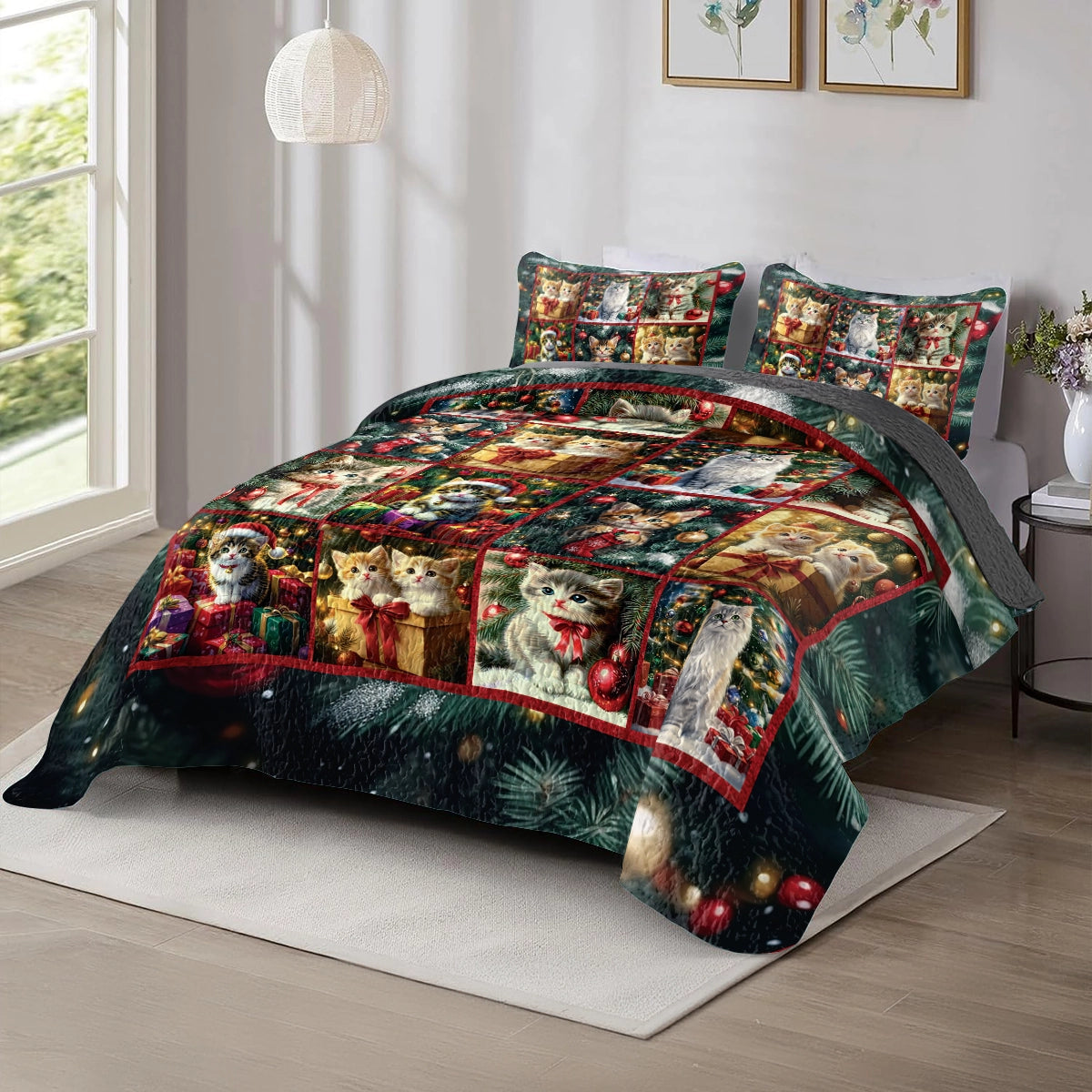 Shineful All Season Quilt 3-Piece Set - Kitten Christmas Cuddles