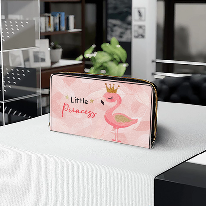 Shineful Leather Clutch Purse With Wristlet Strap Handle Little Princess Flamingo