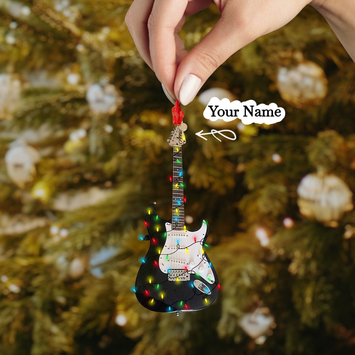 Shineful 2D Acrylic Ornament - Personalized Rockin' Christmas Lights Guitar