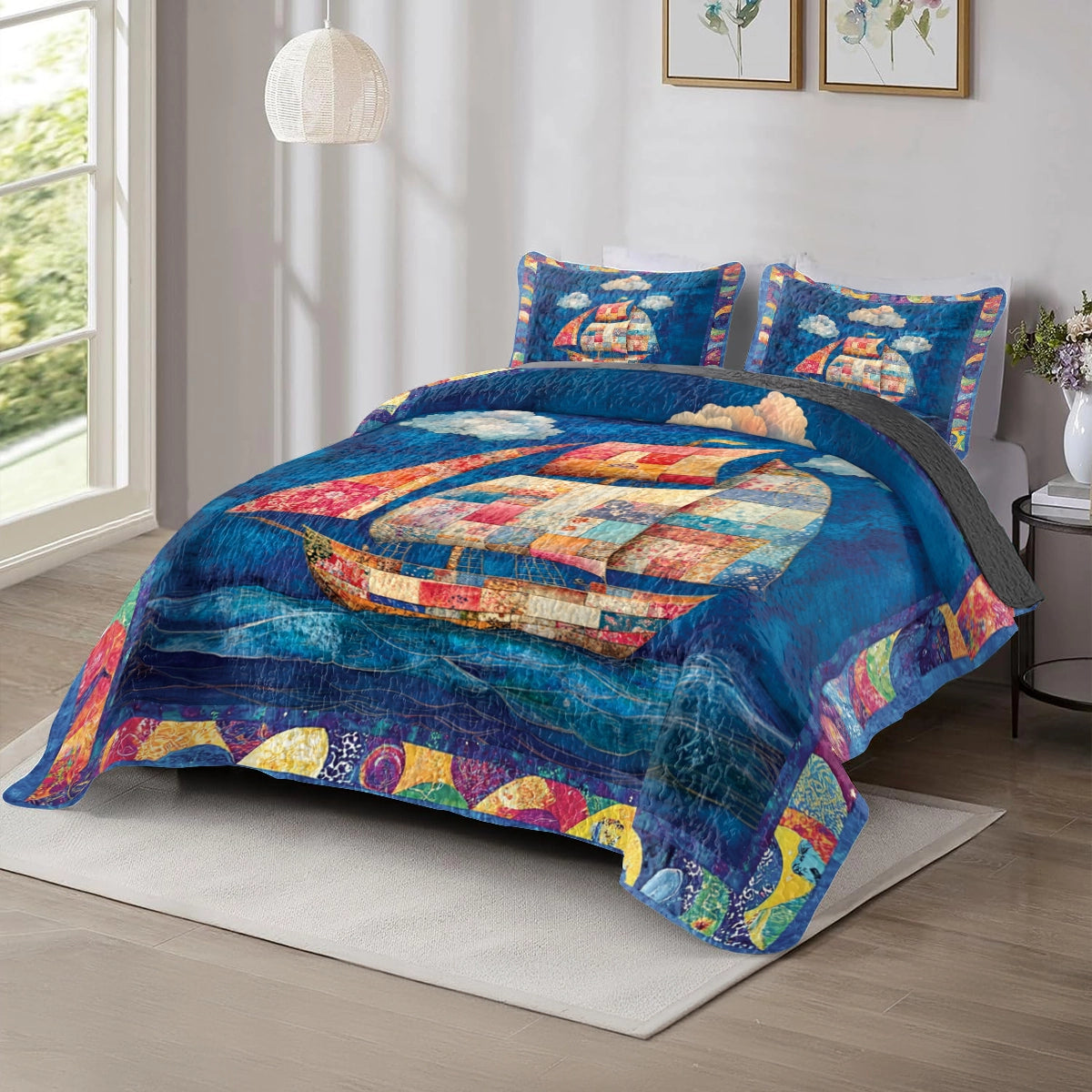 Shineful All Season Quilt 3-Piece Set - Patchwork Sailing Dream