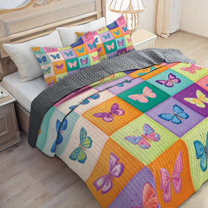 Shineful All Season Quilt 3-Piece Set Colorful Butterfly Art