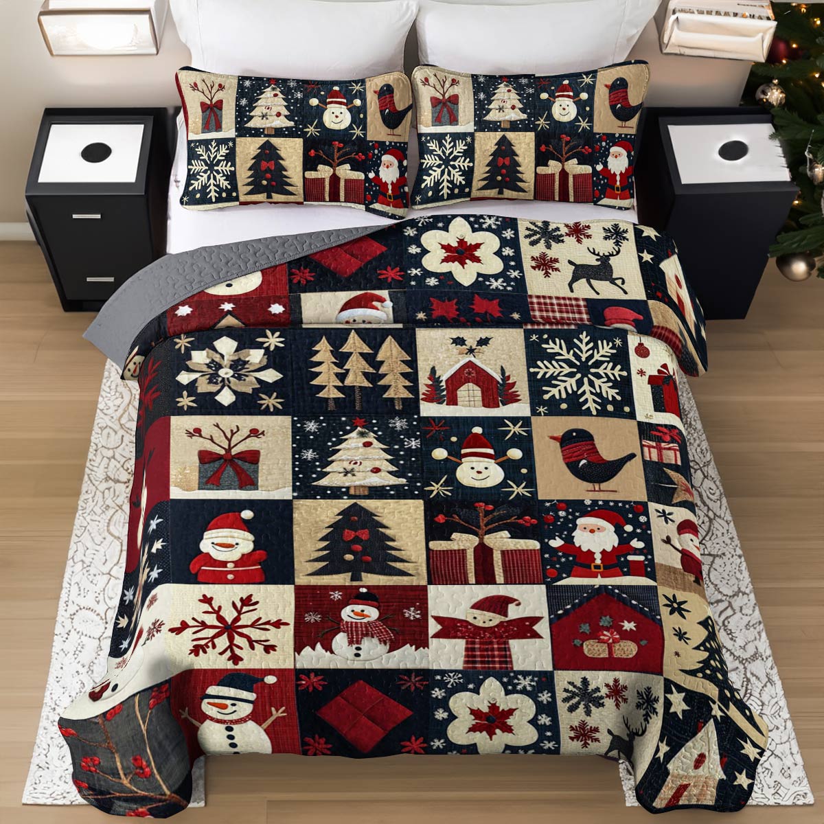 Shineful All Season Quilt 3-Piece Set Vintage Christmas Lovely