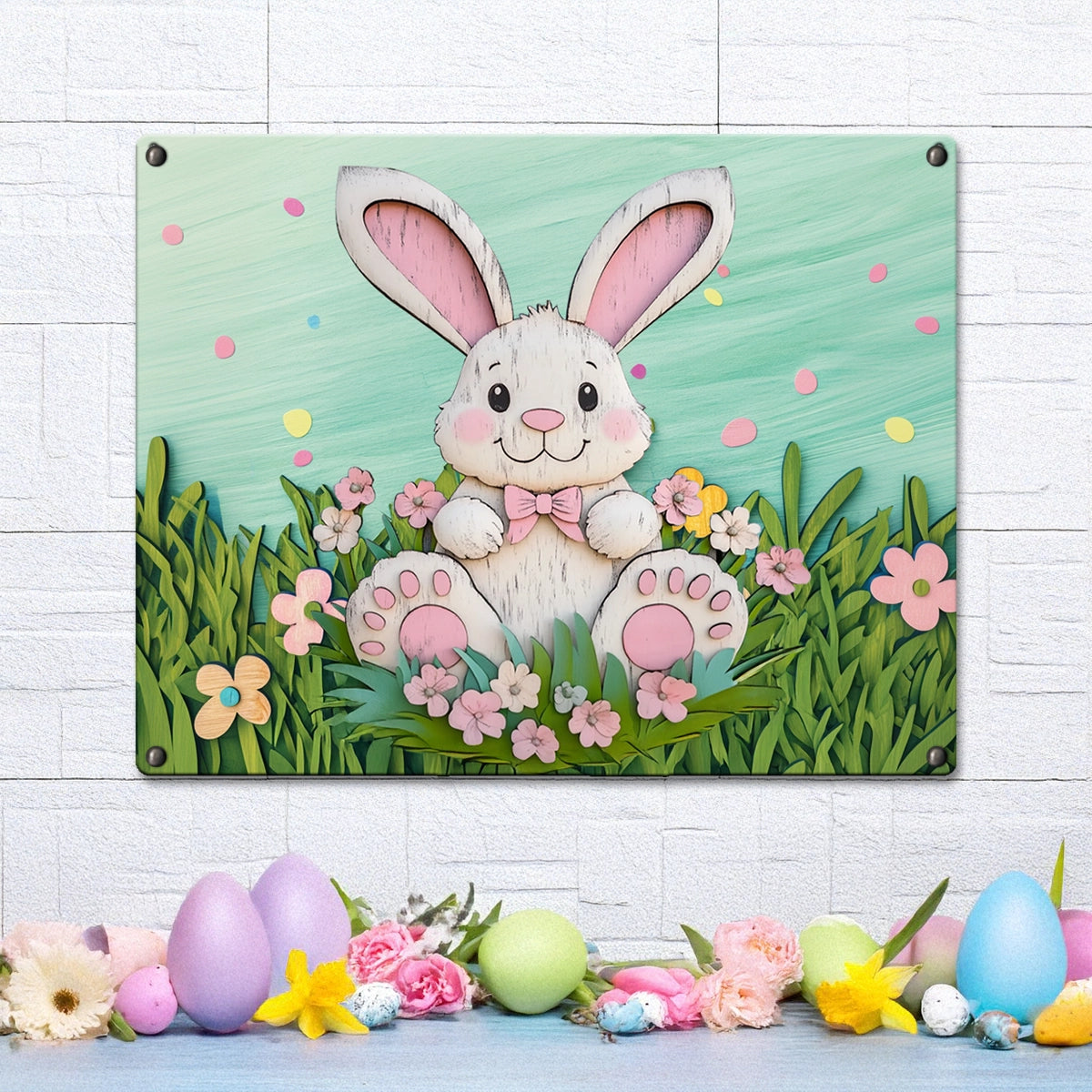 Shineful 2D Metal Sign Easter Bunny Meadow