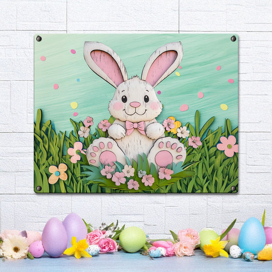 Shineful 2D Metal Sign Easter Bunny Meadow